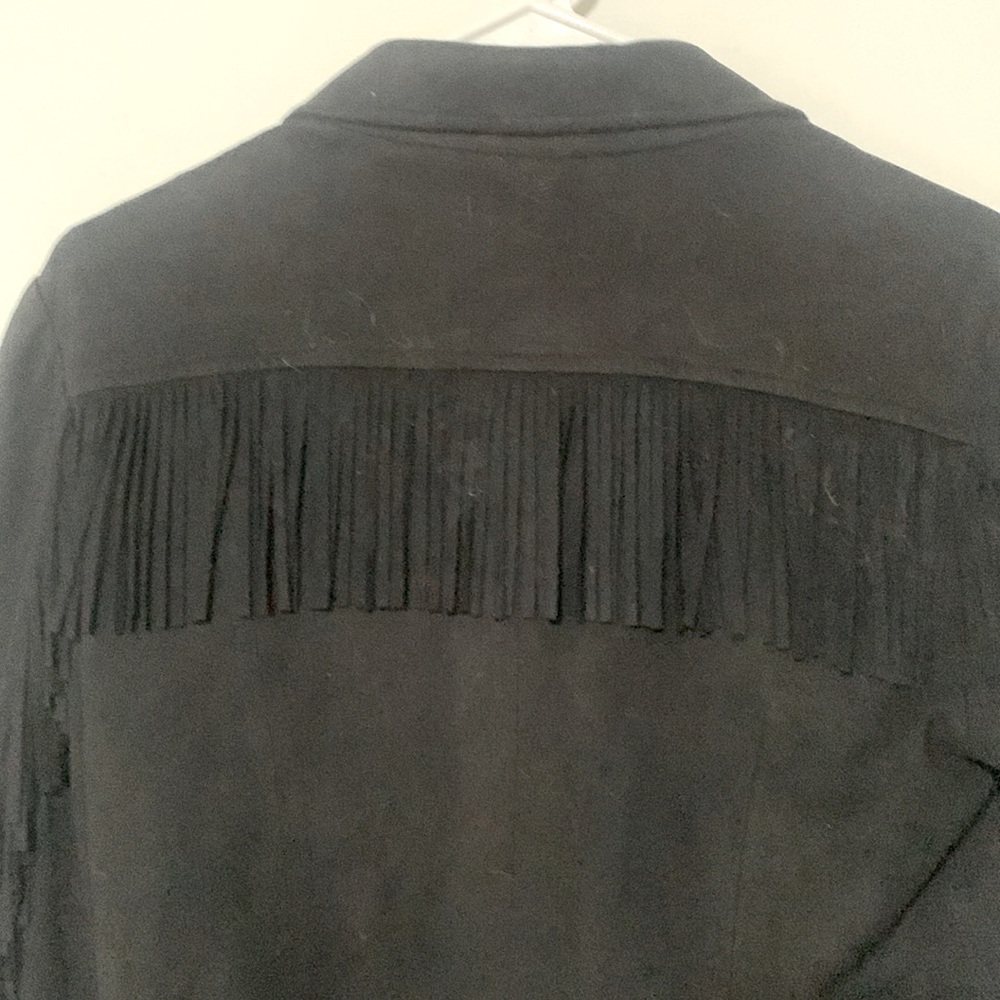 Mural Black Women’s Faux Leather Jacket with Fringe - Picture 7 of 13
